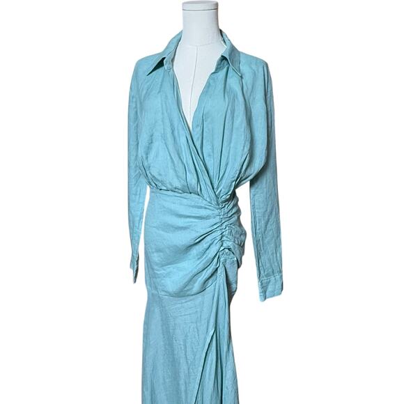 In The Mood For Love Peggy Maxi Dress Size XS 100% Linen Long Sleeved Collared - Picture 6 of 13